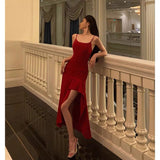 High Low Spaghetti Straps Red Prom Dresses Birthday Outfits Evening Gown SD917