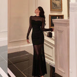Sheath Scoop Long Sleeves Black Prom Dresses Birthday Outfits Evening Gown SD921