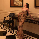 Sheath Spaghetti Straps Champagne Floral Prom Dresses Birthday Outfits Evening Gown SD922