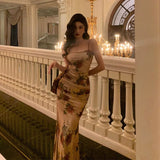 Sheath Spaghetti Straps Champagne Floral Prom Dresses Birthday Outfits Evening Gown SD922