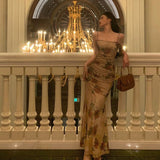 Sheath Spaghetti Straps Champagne Floral Prom Dresses Birthday Outfits Evening Gown SD922