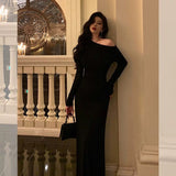 Sheath Long Sleeves Black Prom Dresses Birthday Outfits Evening Gown SD925