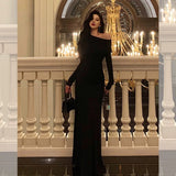 Sheath Long Sleeves Black Prom Dresses Birthday Outfits Evening Gown SD925