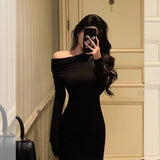 Sheath Long Sleeves Black Prom Dresses Birthday Outfits Evening Gown SD925