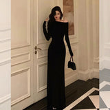 Sheath Long Sleeves Black Prom Dresses Birthday Outfits Evening Gown SD925