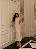 Sheath Scoop Neckline Ivory Prom Dresses Birthday Outfits Evening Gown SD932