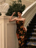 Sheath Strapless Black Floral Prom Dresses Birthday Outfits Evening Gown SD936