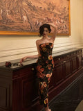 Sheath Strapless Black Floral Prom Dresses Birthday Outfits Evening Gown SD936