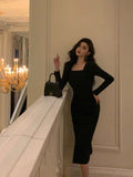 Sheath Square Neckline Black Prom Dresses Birthday Outfits Evening Gown SD937