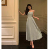 A line Spaghetti Straps Dusty Blue Prom Dresses Birthday Outfits Evening Gown SD938