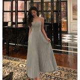 A line Spaghetti Straps Dusty Blue Prom Dresses Birthday Outfits Evening Gown SD938