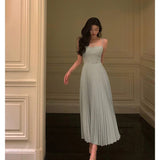 A line Spaghetti Straps Dusty Blue Prom Dresses Birthday Outfits Evening Gown SD938