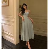 A line Spaghetti Straps Dusty Blue Prom Dresses Birthday Outfits Evening Gown SD938