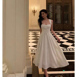 A line Square Neckline Ivory Prom Dresses Birthday Outfits Evening Gown SD939