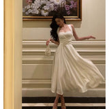 A line Square Neckline Ivory Prom Dresses Birthday Outfits Evening Gown SD939
