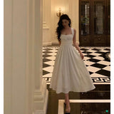 A line Square Neckline Ivory Prom Dresses Birthday Outfits Evening Gown SD939