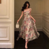 A line Spaghetti Straps Pink Floral Prom Dresses Birthday Outfits Evening Gown SD944