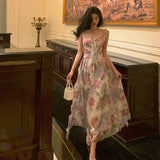 A line Spaghetti Straps Pink Floral Prom Dresses Birthday Outfits Evening Gown SD944