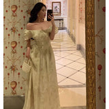 A Line Off The Shoulder Short Sleeves Floral Prom Dresses Birthday Outfits Evening Gown SD952