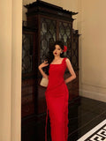 A Line Square Neckline Red Chiffon Prom Dresses Birthday Outfits Evening Gown SD953