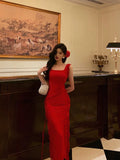 A Line Square Neckline Red Chiffon Prom Dresses Birthday Outfits Evening Gown SD953