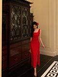 A Line Square Neckline Red Chiffon Prom Dresses Birthday Outfits Evening Gown SD953
