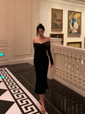 Mermaid Off The Shoulder Long Sleeves Black Prom Dresses Birthday Outfits Evening Gown SD963