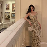 Sheath Square Neckline Floral Slit Prom Dresses Birthday Outfits Evening Gown SD966