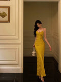 Sheath Spaghetti Straps Gold Prom Dresses Birthday Outfits Evening Gown SD969