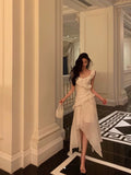 High Low Spaghetti Straps White Chiffon Ruffles Prom Dresses Birthday Outfits Evening Gown SD977