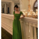 A Line Square Neckline Green Long Prom Dresses Birthday Outfits Evening Gown SD978
