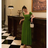 A Line Square Neckline Green Long Prom Dresses Birthday Outfits Evening Gown SD978