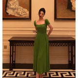 A Line Square Neckline Green Long Prom Dresses Birthday Outfits Evening Gown SD978