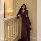 Sheath V Neckline Grape Long Prom Dresses Birthday Outfits Evening Gown SD980