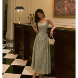 A Line Spaghetti Straps Green Floral Ruffles Prom Dresses Birthday Outfits Evening Gown SD982