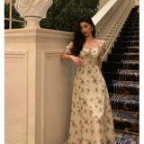 A Line Straps Floral Chiffon Ruffles Prom Dresses Birthday Outfits Evening Gown SD986