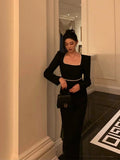 Sheath Square Neckline Black Velvet Prom Dresses Birthday Outfits Evening Gown SD989