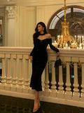 Mermaid High Neckline Black Velvet Prom Dresses Birthday Outfits Evening Gown SD990