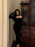 Mermaid High Neckline Black Velvet Prom Dresses Birthday Outfits Evening Gown SD990