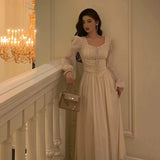A line Square Neckline Long Sleeves White Chiffon Prom Dresses Birthday Outfits Evening Gown SD992