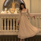 A line Square Neckline Long Sleeves White Chiffon Prom Dresses Birthday Outfits Evening Gown SD992