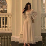 A line Square Neckline Long Sleeves White Chiffon Prom Dresses Birthday Outfits Evening Gown SD992