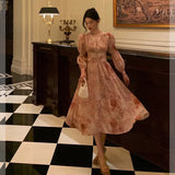 A Line V Neckline Long Sleeves Pink Floral Prom Dresses Birthday Outfits Evening Gown SD994