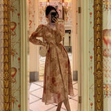 A Line V Neckline Long Sleeves Pink Floral Prom Dresses Birthday Outfits Evening Gown SD994