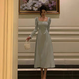 A Line Square Neckline Long Sleeves Prom Dresses Birthday Outfits Evening Gown SD995