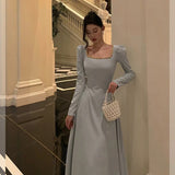 A Line Square Neckline Long Sleeves Prom Dresses Birthday Outfits Evening Gown SD995
