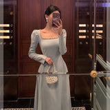 A Line Square Neckline Long Sleeves Prom Dresses Birthday Outfits Evening Gown SD995