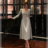 A Line Square Neckline Long Sleeves Prom Dresses Birthday Outfits Evening Gown SD995