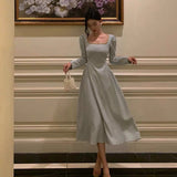 A Line Square Neckline Long Sleeves Prom Dresses Birthday Outfits Evening Gown SD995