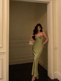 Sheath Spaghetti Straps Green Long Prom Dresses Birthday Outfits Evening Gown SD996
